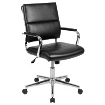 Flash Furniture BT-20595M-2-BK-GG Mid-Back Black LeatherSoft Contemporary Panel Executive Swivel Office Chair