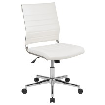 Flash Furniture BT-20595M-NA-WH-GG Mid-Back Armless White LeatherSoft Contemporary Ribbed Executive Swivel Office Chair