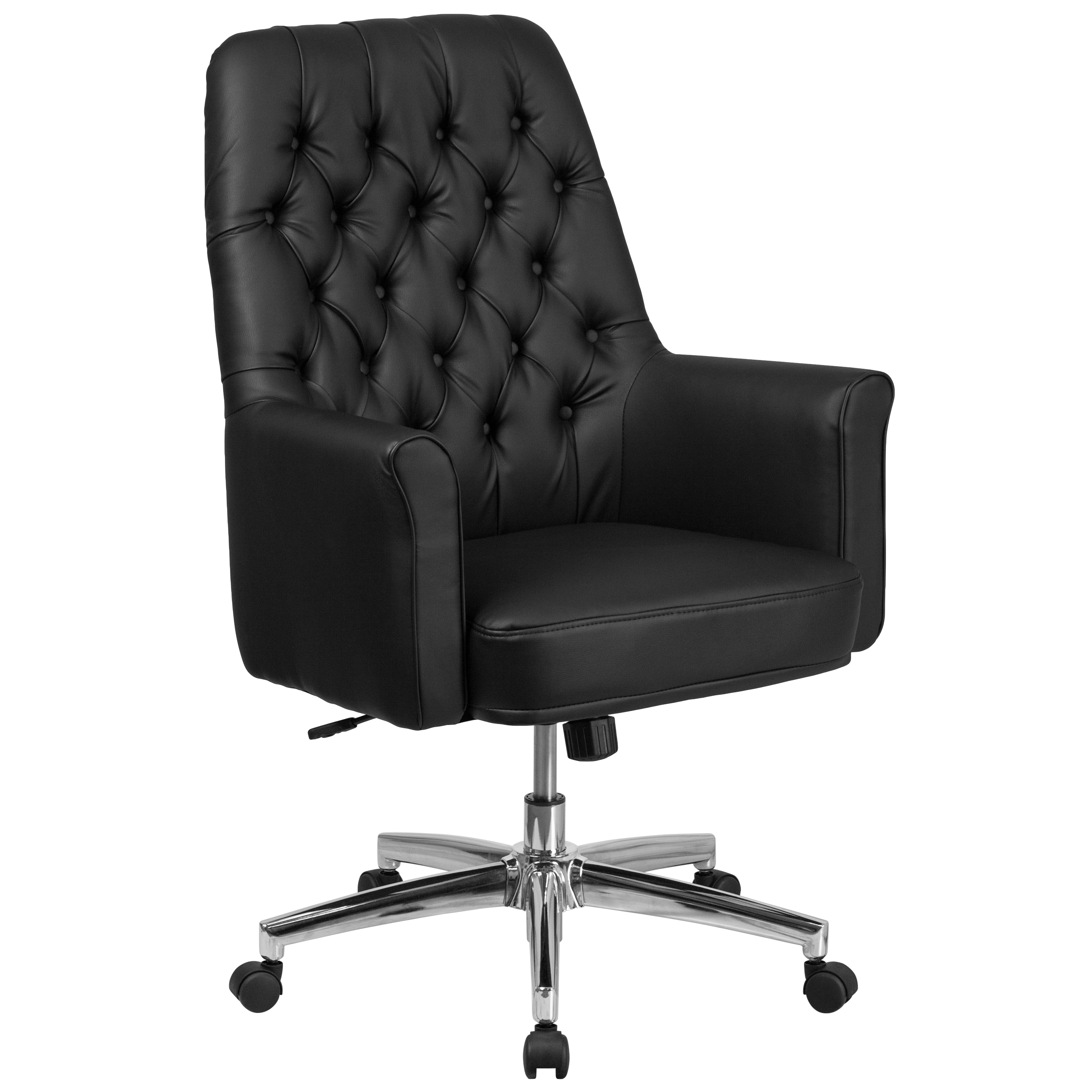 Flash Furniture BT-444-MID-BK-GG Mid-Back Traditional Tufted Black LeatherSoft Executive Swivel Office Chair with Arms