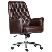Flash Furniture BT-444-MID-BN-GG Mid-Back Traditional Tufted Brown LeatherSoft Executive Swivel Office Chair with Arms