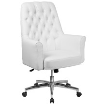 Flash Furniture BT-444-MID-WH-GG Mid-Back Traditional Tufted White LeatherSoft Executive Swivel Office Chair with Arms
