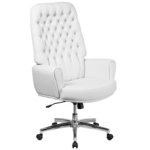 Flash Furniture BT-444-WH-GG Rochelle High Back Traditional Tufted White LeatherSoft Executive Swivel Office Chair with Arms