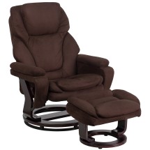 Flash Furniture BT-70222-MIC-FLAIR-GG Contemporary Brown Microfiber Multi-Position Recliner and Ottoman with Swivel Mahogany Wood Base