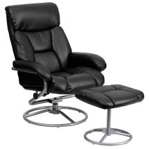 Flash Furniture BT-70230-BK-CIR-GG Contemporary Black LeatherSoft Multi-Position Recliner and Ottoman with Metal Base