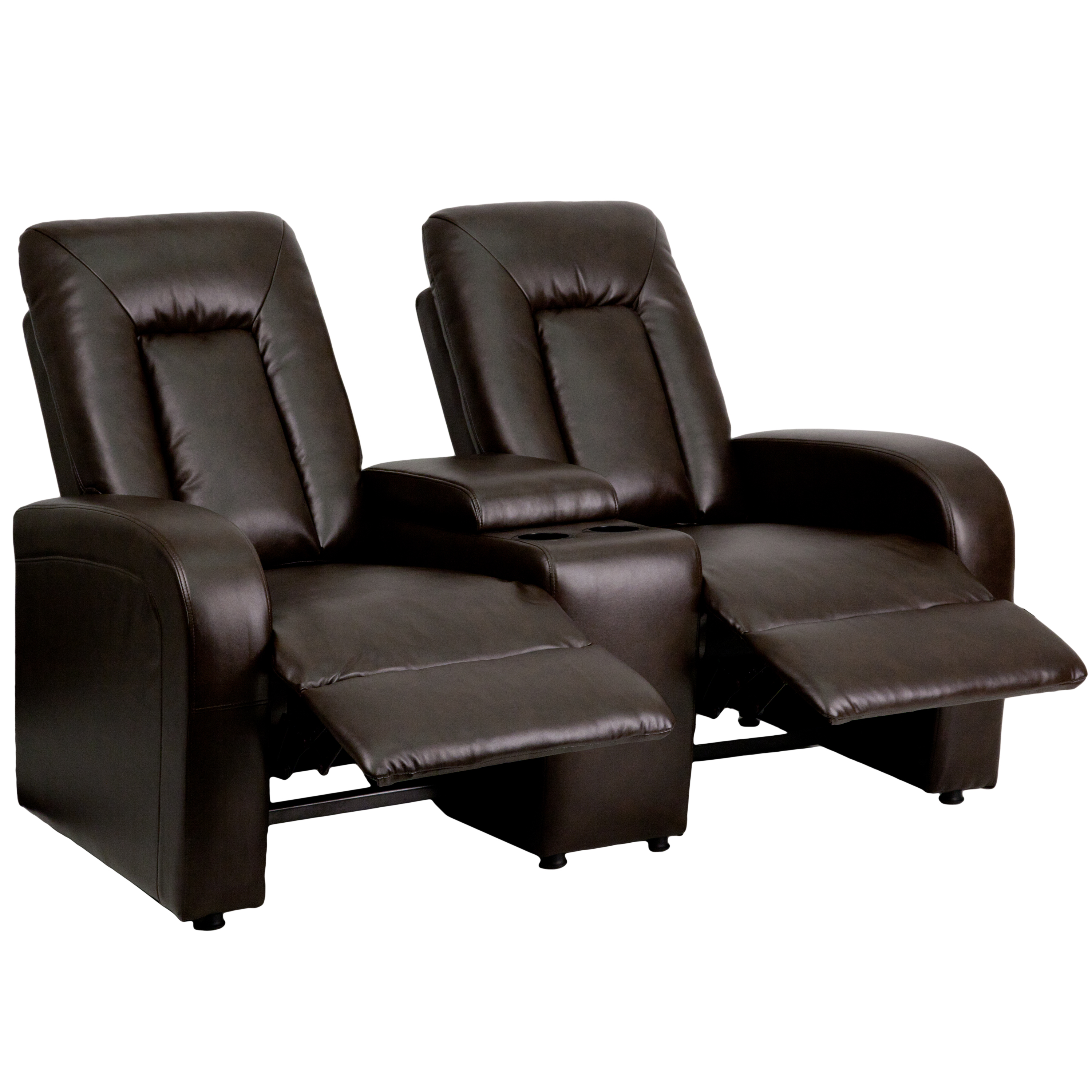Flash Furniture BT-70259-2-BRN-GG 2-Seat Reclining Brown LeatherSoft Theater Seating Unit with Cup Holders
