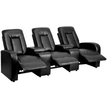 Flash Furniture BT-70259-3-BK-GG 3-Seat Reclining Black LeatherSoft Theater Seating Unit with Cup Holders
