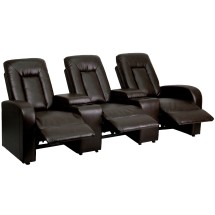 Flash Furniture BT-70259-3-BRN-GG 3-Seat Reclining Brown LeatherSoft Theater Seating Unit with Cup Holders