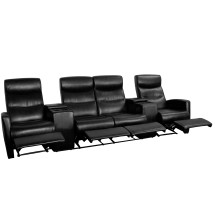 Flash Furniture BT-70273-4-BK-GG Anetos Series 4-Seat Reclining Black LeatherSoft Theater Seating Unit with Cup Holders