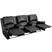 Flash Furniture BT-70295-3-BK-GG Allure Series 3-Seat Reclining Pillow Back Black LeatherSoft Theater Seating Unit with Cup Holders