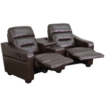 Flash Furniture BT-70380-2-BRN-GG Futura Series 2-Seat Reclining Brown LeatherSoft Theater Seating Unit with Cup Holders