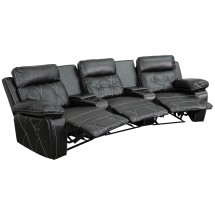 Flash Furniture BT-70530-3-BK-CV-GG Reel Comfort Series 3-Seat Reclining Black LeatherSoft Theater Seating Unit with Curved Cup Holders