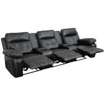 Flash Furniture BT-70530-3-BK-GG Reel Comfort Series 3-Seat Reclining Black LeatherSoft Theater Seating Unit with Straight Cup Holders