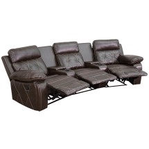 Flash Furniture BT-70530-3-BRN-CV-GG Reel Comfort Series 3-Seat Reclining Brown LeatherSoft Theater Seating Unit with Curved Cup Holders