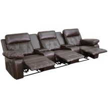 Flash Furniture BT-70530-3-BRN-GG Reel Comfort Series 3-Seat Reclining Brown LeatherSoft Theater Seating Unit with Straight Cup Holders