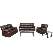 Flash Furniture BT-70597-RLS-SET-BN-GG Harmony Series Brown LeatherSoft Reclining Sofa Set