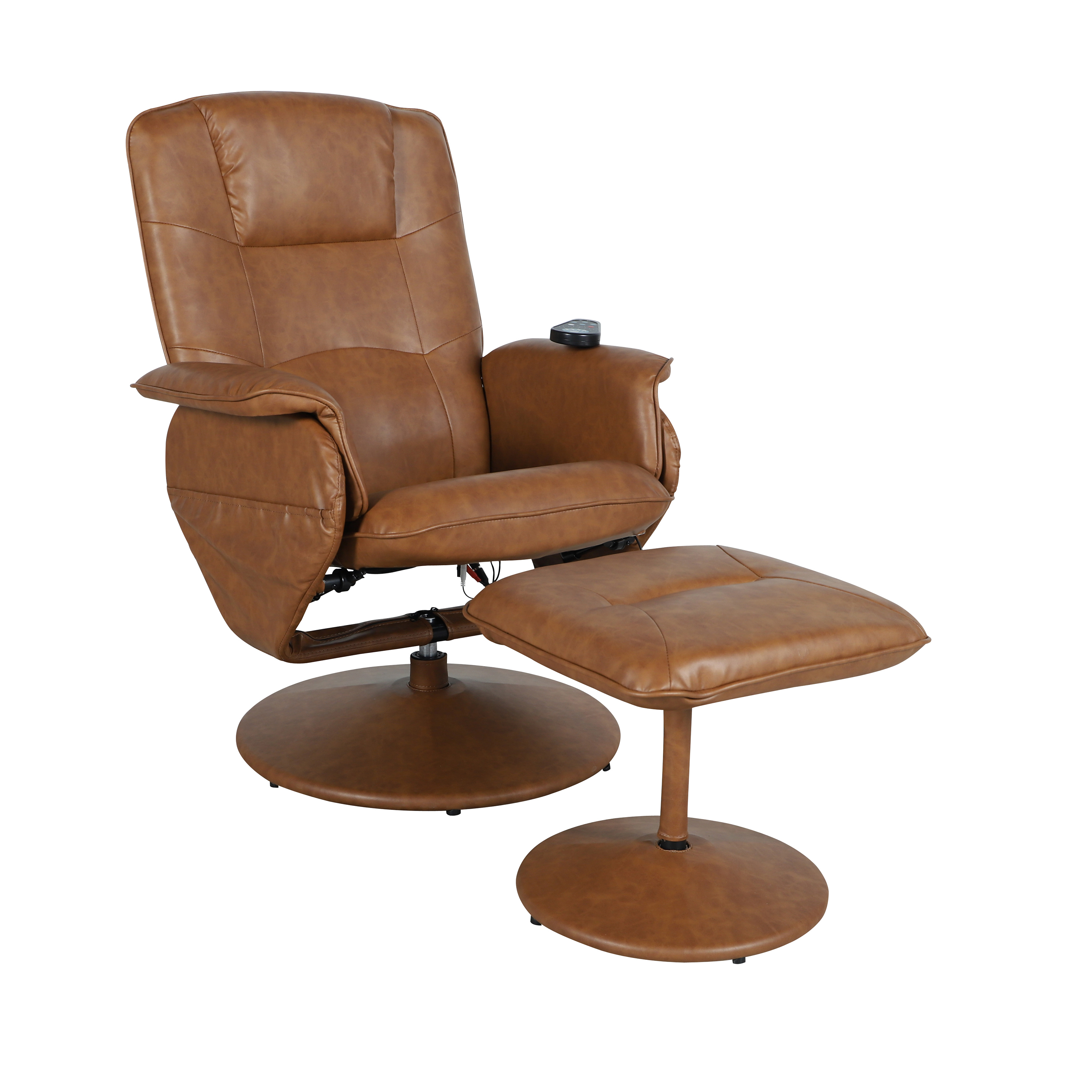 Flash Furniture BT-753P-MASSAGE-CGN-GG Brown LeatherSoft Massaging Adjustable Recliner with Deep Side Pockets and Ottoman with Wrapped Base