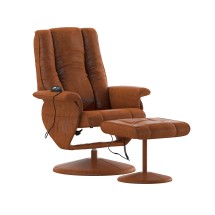 Flash Furniture BT-7600P-MASSAGE-CGN-GG Brown LeatherSoft Massaging Heat Controlled Adjustable Recliner and Ottoman with Wrapped Base