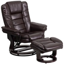 Flash Furniture BT-7818-BN-GG Bali Contemporary Brown LeatherSoft Multi-Position Recliner with Ottoman with Swivel Base