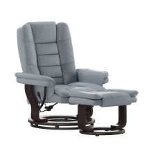 Flash Furniture BT-7818-GY-GG Bali Contemporary Gray LeatherSoft Multi-Position Recliner with Ottoman with Swive Base
