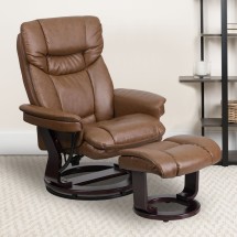Flash Furniture BT-7821-PALIMINO-GG Contemporary Palimino Leather Recliner and Ottoman with Swiveling Mahogany Wood Base