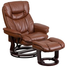 Flash Furniture BT-7821-VIN-GG Contemporary Brown LeatherSoft Multi-Position Recliner and Curved Ottoman with Swivel Base