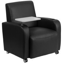 Flash Furniture BT-8217-BK-CS-GG Black LeatherSoft Guest Chair with Tablet Arm, Front Wheel Casters and Cup Holder