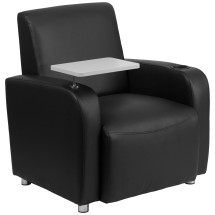 Flash Furniture BT-8217-BK-GG Black LeatherSoft Guest Chair with Tablet Arm, Chrome Legs and Cup Holder