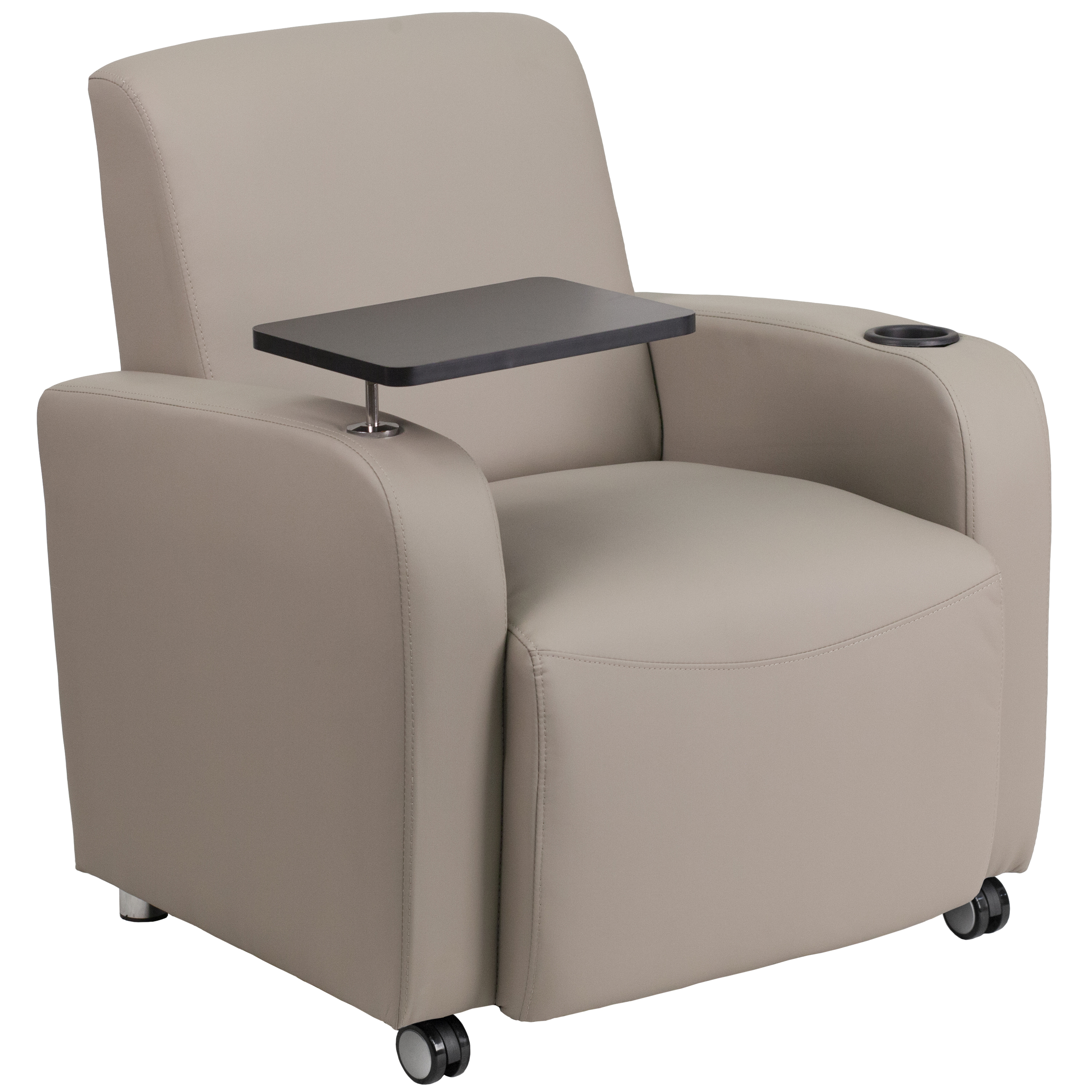 Flash Furniture BT-8217-GV-CS-GG Gray LeatherSoft Guest Chair with Tablet Arm, Front Wheel Casters and Cup Holder