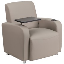 Flash Furniture BT-8217-GV-GG Gray LeatherSoft Guest Chair with Tablet Arm, Chrome Legs and Cup Holder
