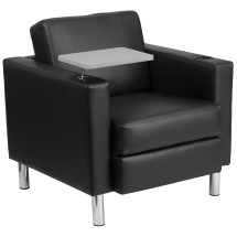 Flash Furniture BT-8219-BK-GG Black LeatherSoft Guest Chair with Tablet Arm, Tall Chrome Legs and Cup Holder