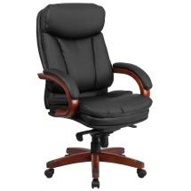 Flash Furniture BT-90171H-S-GG High Back Black LeatherSoft Executive Ergonomic Office Chair with Synchro-Tilt Mechanism, Mahogany Wood Base and Arms