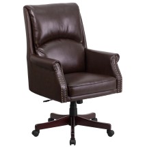 Flash Furniture BT-9025H-2-BN-GG High Back Pillow Back Brown LeatherSoft Executive Swivel Office Chair with Arms