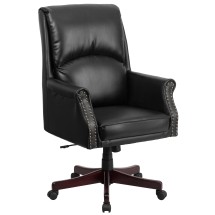Flash Furniture BT-9025H-2-GG High Back Pillow Back Black LeatherSoft Executive Swivel Office Chair with Arms