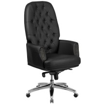 Flash Furniture BT-90269H-BK-GG High Back Traditional Tufted Black LeatherSoft Multifunction Executive Swivel Ergonomic Office Chair with Arms