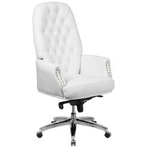 Flash Furniture BT-90269H-WH-GG High Back Traditional Tufted White LeatherSoft Multifunction Executive Swivel Ergonomic Office Chair with Arms