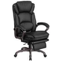 Flash Furniture BT-90279H-GG High Back Black LeatherSoft Executive Reclining Ergonomic Swivel Office Chair with Outer Lumbar Cushion and Arms