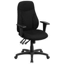 Flash Furniture BT-90297H-A-GG High Back Black Fabric Multi-Functional Ergonomic Chair with Height Adjustable Arms