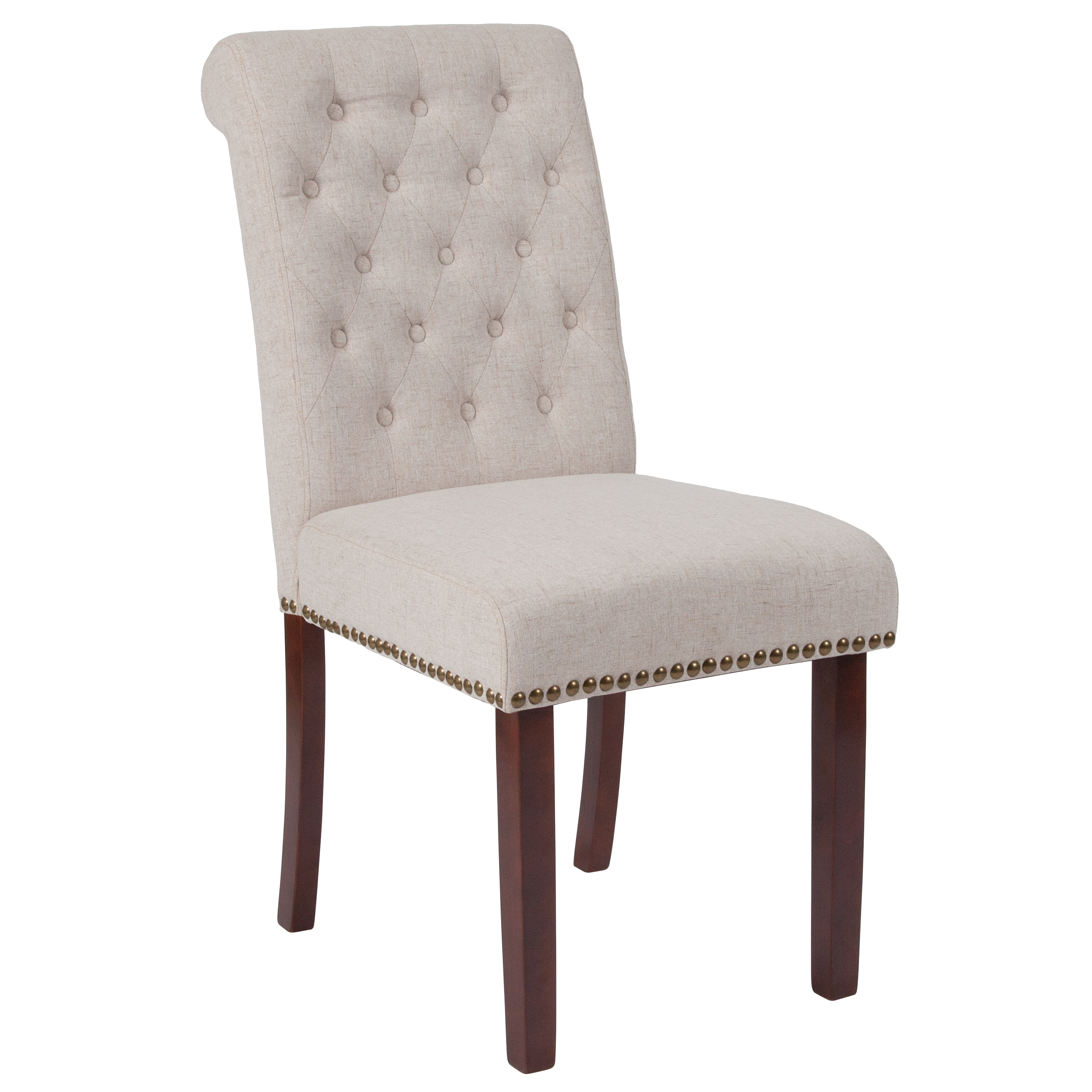 Flash Furniture BT-P-BGE-FAB-GG Hercules Beige Fabric Parsons Chair with Rolled Back, Accent Nail Trim and Walnut Finish