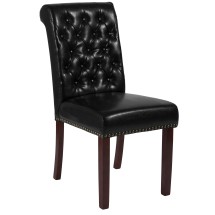 Flash Furniture BT-P-BK-LEA-GG Hercules Black LeatherSoft Parsons Chair with Rolled Back, Accent Nail Trim and Walnut Finish