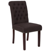 Flash Furniture BT-P-BRN-FAB-GG Hercules Brown Fabric Parsons Chair with Rolled Back, Accent Nail Trim and Walnut Finish