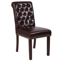 Flash Furniture BT-P-BRN-LEA-GG Hercules Brown LeatherSoft Parsons Chair with Rolled Back, Accent Nail Trim and Walnut Finish