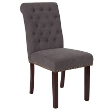 Flash Furniture BT-P-DKGY-FAB-GG Hercules Dark Gray Fabric Parsons Chair with Rolled Back, Accent Nail Trim and Walnut Finish