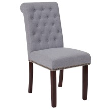 Flash Furniture BT-P-LTGY-FAB-GG Hercules Light Gray Fabric Parsons Chair with Rolled Back, Accent Nail Trim and Walnut Finish