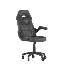 Flash Furniture CH-00095-BK-RLB-GG X10 Black LeatherSoft Gaming / Racing Office Chair with Flip-up Arms and Transparent Roller Wheels