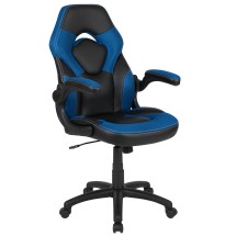Flash Furniture CH-00095-BL-GG X10 Blue/Black LeatherSoft Gaming / Racing Office Ergonomic Swivel Chair with Flip-up Arms