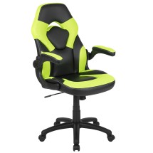 Flash Furniture CH-00095-GN-GG X10 Neon Green/Black LeatherSoft Gaming / Racing Office Swivel Chair with Flip-up Arms