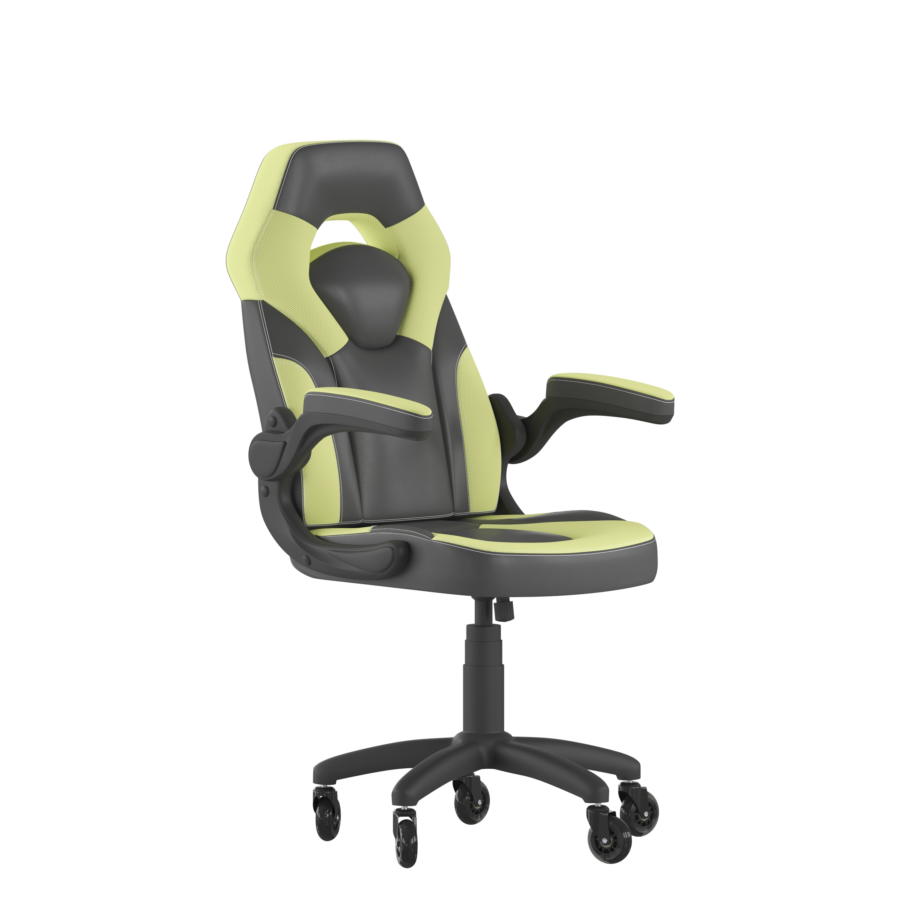 Flash Furniture CH-00095-GN-RLB-GG X10 Neon Green/Black LeatherSoft Gaming / Racing Computer Chair with Flip-up Arms and Transparent Roller Wheels