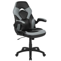Flash Furniture CH-00095-GY-GG X10 Gray/Black LeatherSoft Gaming / Racing Office Swivel Chair with Flip-up Arms