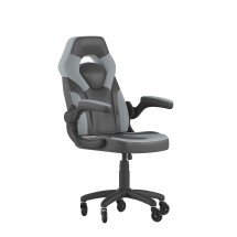 Flash Furniture CH-00095-GY-RLB-GG X10 Gray/Black LeatherSoft Gaming / Racing Office Chair with Flip-up Arms and Transparent Roller Wheels