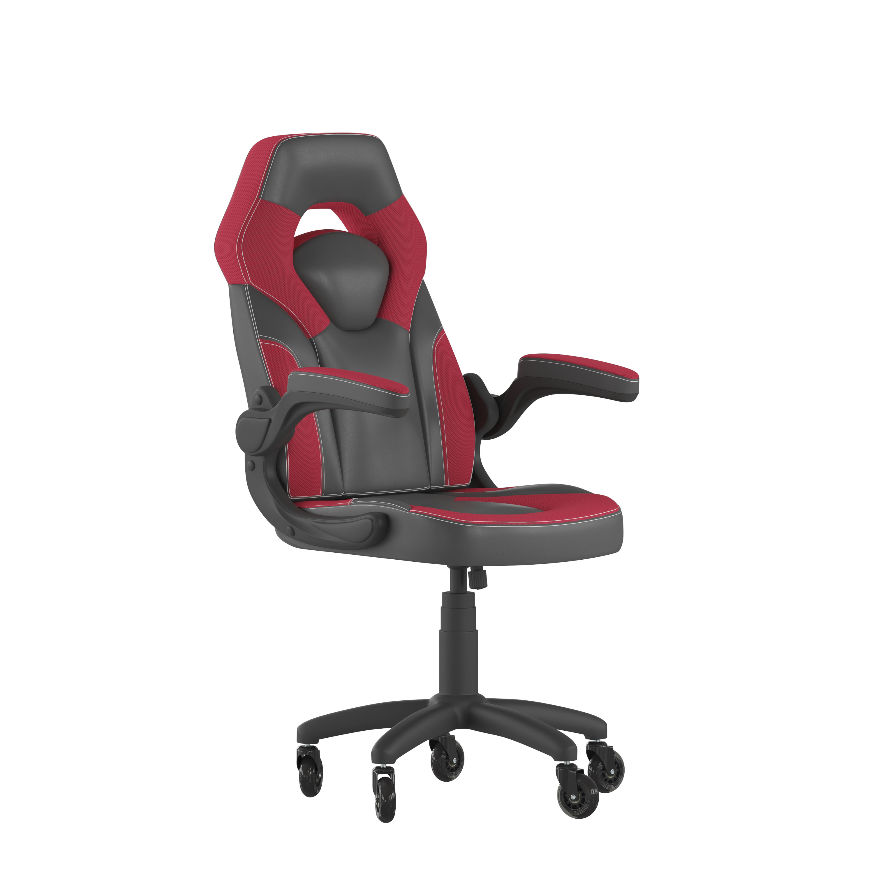 Flash Furniture CH-00095-RED-RLB-GG X10 Red/Black LeatherSoft Gaming / Racing Office Chair with Flip-up Arms and Transparent Roller Wheels